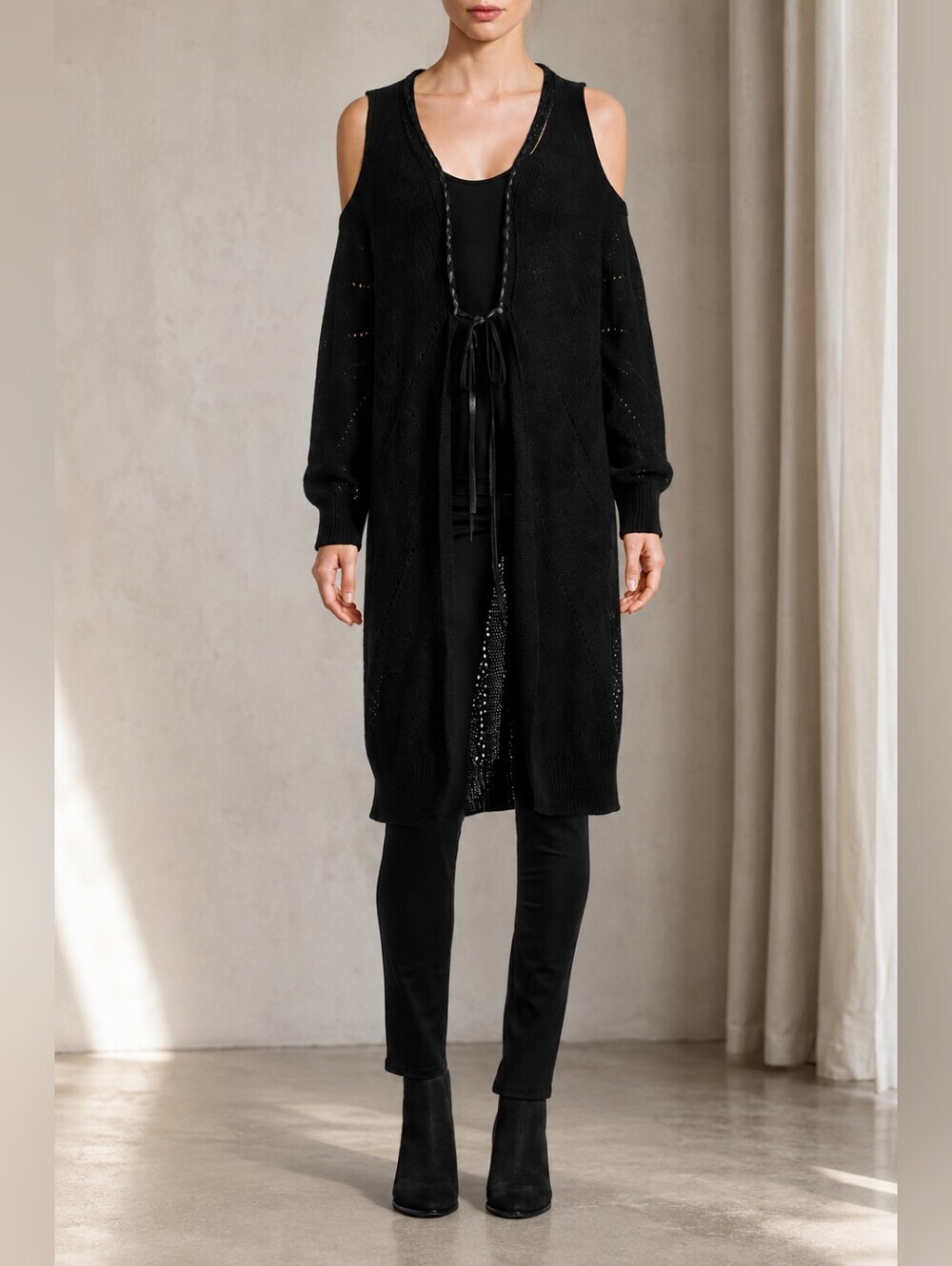 Diesel M-Pelles Black Cold Shoulder Long Cardigan – NWT – S